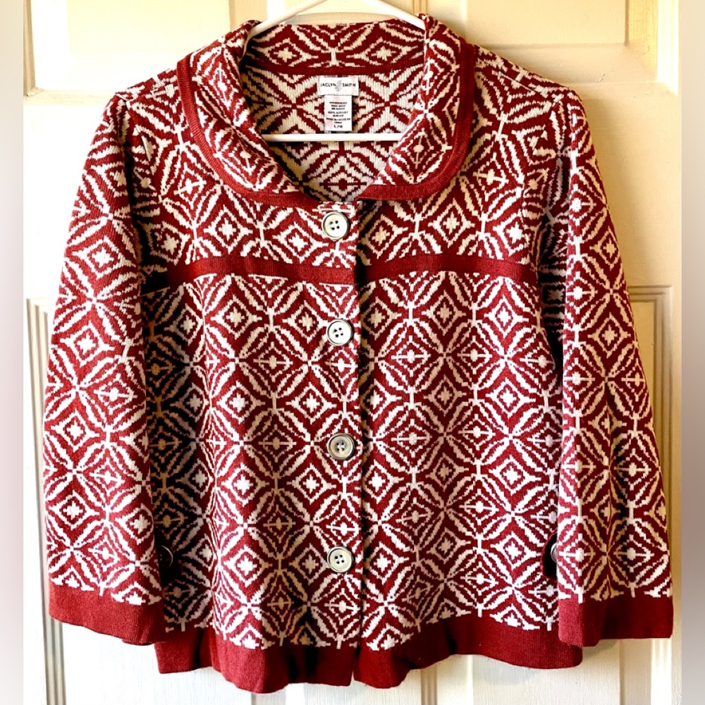 Jaclyn Smith Red and White Patterned Cardigan